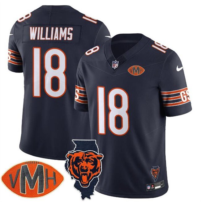 Navy Chicago Bears #18 Caleb Williams F.U.S.E. With Illinois and VMH Patch Stitched Football Jersey - CBJ186