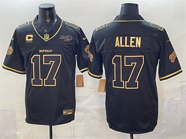 Black Gold Buffalo Bills #17 Josh Allen 2025 F.U.S.E. ìRivalriesî With Bills Mafia Patch & 4-Star C Patch Vapor Limited Stitched Football Jersey - BBN54