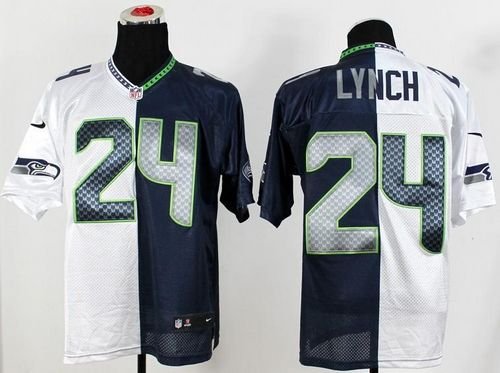 Nike Seahawks #24 Marshawn Lynch White/Steel Blue Stitched NFL Elite Split Jersey