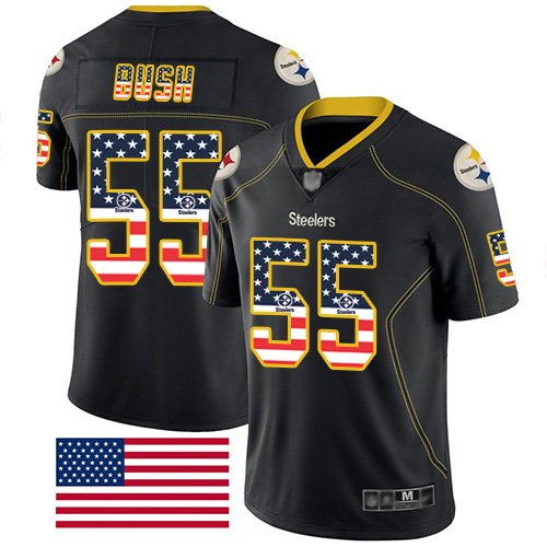Nike Steelers #55 Devin Bush Black Stitched NFL Limited Rush USA Flag Jersey - PSJ110