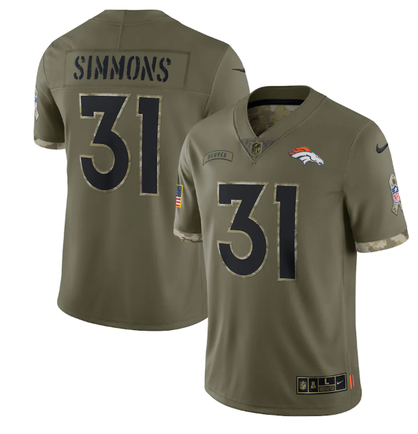 Denver Broncos #31 Justin Simmons Olive 2022 Salute To Service Limited Stitched Jersey