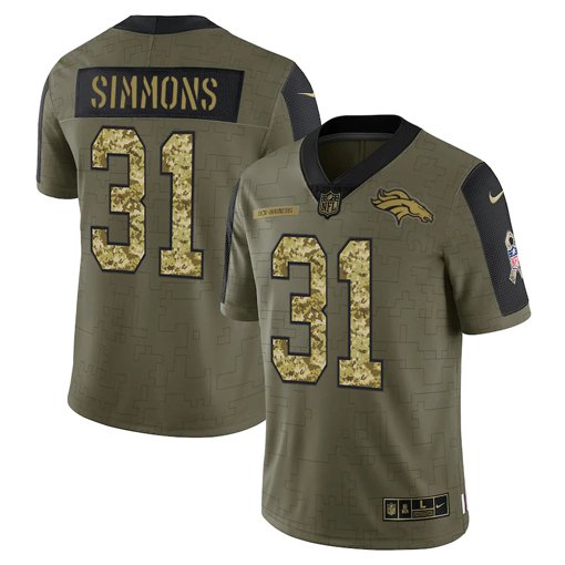 Olive Denver Broncos #31 Justin Simmons 2021 Camo Salute To Service Limited Stitched Jersey