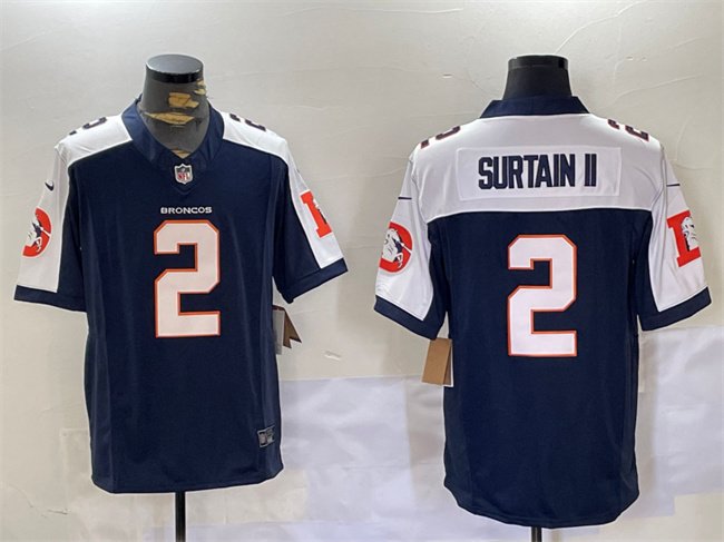 Navy Denver Broncos #2 Patrick Surtain II 2024 F.U.S.E. V2 Throwback Vapor Limited Alternate Stitched Football Jersey