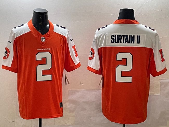 Orange/White Denver Broncos #2 Patrick Surtain II 2024 F.U.S.E. V2 Throwback Vapor Limited Alternate Stitched Football Jersey