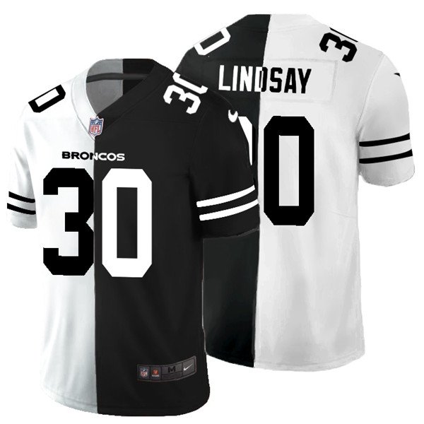 Denver Broncos Black & White Split #30 Phillip Lindsay Limited Stitched Jersey