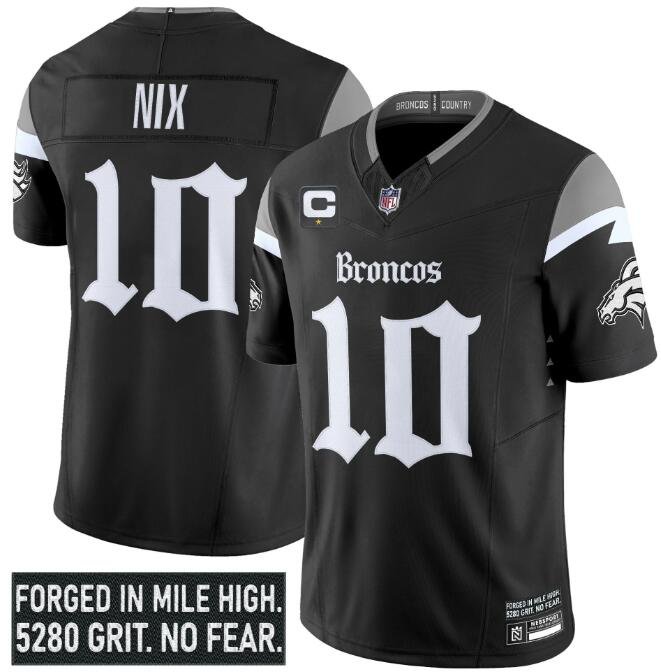 Black Denver Broncos Active Player Custom 2025 F.U.S.E. With 1-Star C Patch 'Gothic Mile High Shadows Edition' Vapor Limited Stitched Football Jersey
