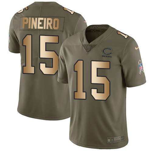 Nike Bears #15 Eddy Pineiro Olive/Gold Stitched NFL Limited 2017 Salute To Service Jersey - CBJ376