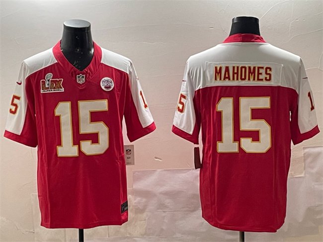 Red/White Kansas City Chiefs #15 Patrick Mahomes 2025 Super Bowl LIX Patch F.U.S.E. Vapor Limited Stitched Football Jersey - KCJ18
