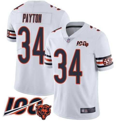 Nike Bears #34 Walter Payton White Stitched NFL 100th Season Vapor Limited Jersey - CBJ148
