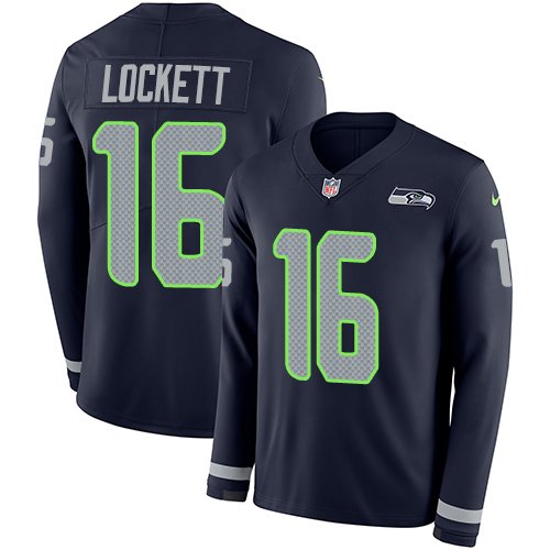 Nike Seahawks #16 Tyler Lockett Steel Blue Team Color Stitched NFL Limited Therma Long Sleeve Jersey