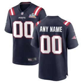New England Patriots Custom Navy Super Bowl LX Patch Game Jersey - NEP104