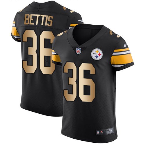 Nike Steelers #36 Jerome Bettis Black Team Color Stitched NFL Elite Gold Jersey - PSJ545