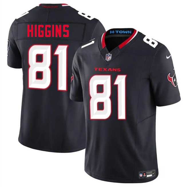 Navy Houston Texans #81 Jayden Higgins 2025 Draft Vapor F.U.S.E. Limited Stitched Jersey - HTJ330