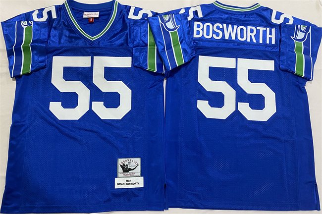 Royal Seattle Seahawks #55 Brian Bosworth Throwback Stitched Football Jersey