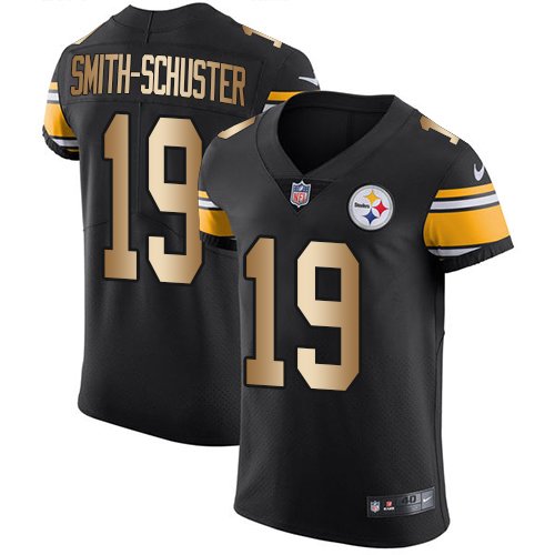Nike Steelers #19 JuJu Smith-Schuster Black Team Color Stitched NFL Elite Gold Jersey - PSJ648