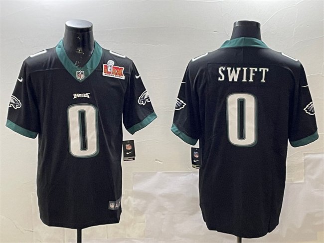 Black Philadelphia Eagles #0 D'Andre Swift 2025 Super Bowl LIX Patch Vapor Untouchable Limited Stitched Football Jersey - PEL151