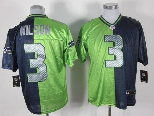 Nike Seahawks #3 Russell Wilson Steel Blue/Green Stitched NFL Elite Split Jersey