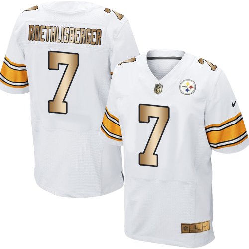 Nike Steelers #7 Ben Roethlisberger White Stitched NFL Elite Gold Jersey - PSJ579