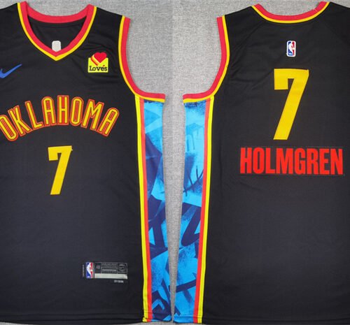 Black Oklahoma City Thunder #7 Chet Holmgren 2024-25 City Edition Stitched Basketball Jersey - OKC114