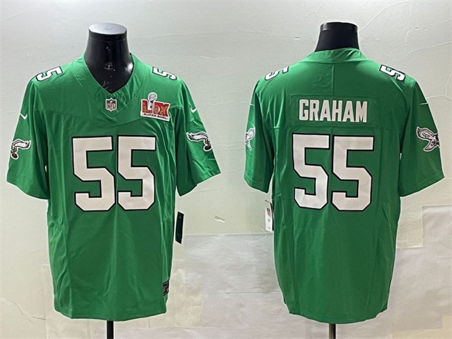Green Philadelphia Eagles #55 Brandon Graham 2025 Super Bowl LIX Patch F.U.S.E. Throwback Vapor Untouchable Limited Stitched Football Jersey - PEL79