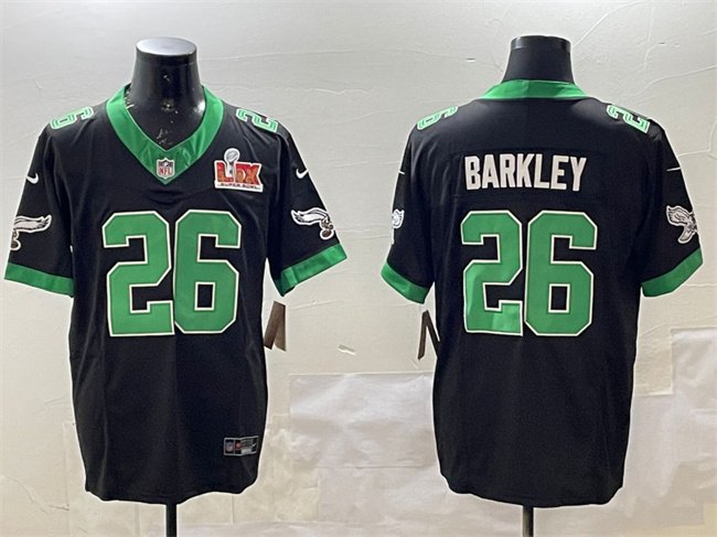 Black Philadelphia Eagles #26 Saquon Barkley 2025 Super Bowl LIX Patch F.U.S.E. Vapor Untouchable Limited Stitched Football Jersey - PEL248