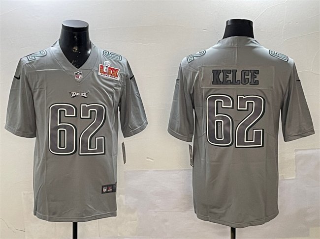 Grey Philadelphia Eagles #62 Jason Kelce 2025 Super Bowl LIX Patch Atmosphere Fashion Vapor Untouchable Limited Stitched Football Jersey - PEL242