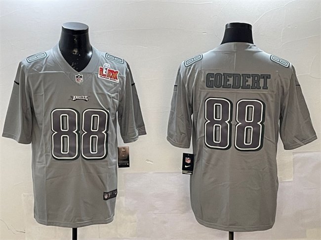 Grey Philadelphia Eagles #88 Dallas Goedert 2025 Super Bowl LIX Patch Atmosphere Fashion Vapor Untouchable Limited Stitched Football Jersey - PEL84