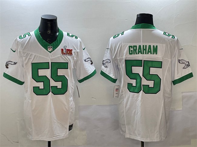 White Philadelphia Eagles #55 Brandon Graham 2025 Super Bowl LIX Patch F.U.S.E. Vapor Untouchable Limited Stitched Football Jersey - PEL201