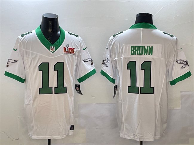 White Philadelphia Eagles #11 A.J. Brown 2025 Super Bowl LIX Patch F.U.S.E. Vapor Untouchable Limited Stitched Football Jersey - PEL25