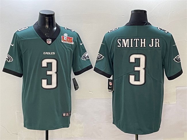 Green Philadelphia Eagles #3 Nolan Smith Jr. 2025 Super Bowl LIX Patch New Vapor Untouchable Limited Stitched Football Jersey - PEL60