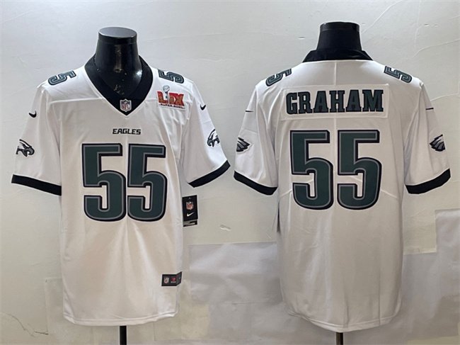 White Philadelphia Eagles #55 Brandon Graham 2025 Super Bowl LIX Patch New Vapor Untouchable Limited Stitched Football Jersey - PEL232