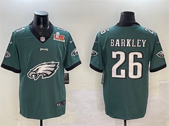 Green Philadelphia Eagles #26 Saquon Barkley 2025 Super Bowl LIX Patch Team Big Logo Vapor Untouchable Limited Stitched Football Jersey - PEL198