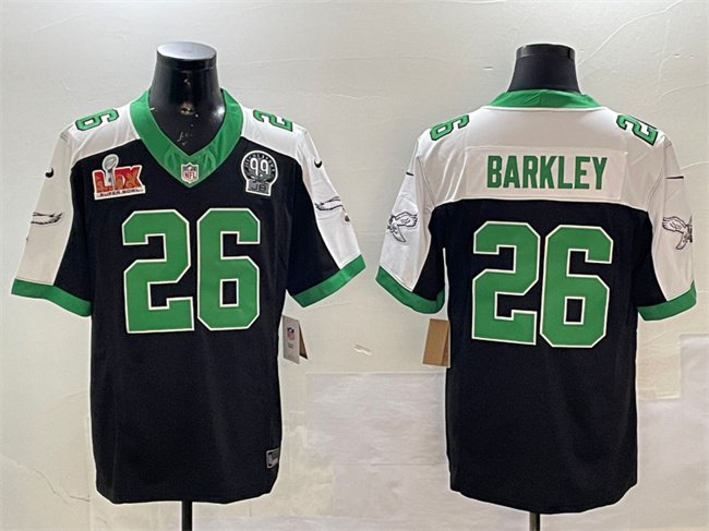 Black Philadelphia Eagles #26 Saquon Barkley 2025 Super Bowl LIX Patch And Jerome Brown Patch F.U.S.E. Alternate Stitched Football Jersey - PEL155