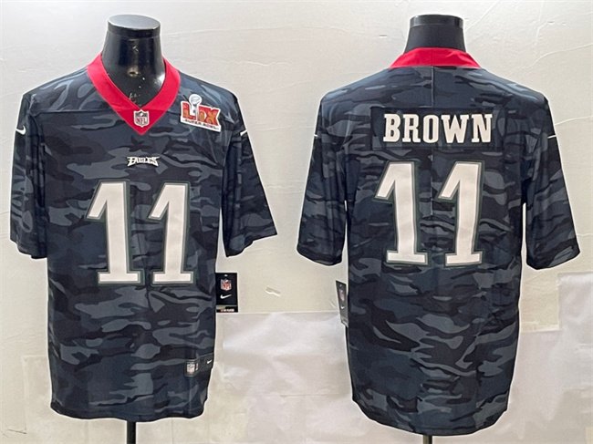 Black Philadelphia Eagles #11 A. J. Brown 2025 Super Bowl LIX Patch Camo Vapor Untouchable Limited Stitched Football Jersey - PEL117