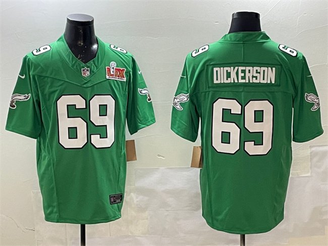 Green Philadelphia Eagles #69 Landon Dickerson 2025 Super Bowl LIX Patch F.U.S.E. Throwback Vapor Untouchable Limited Stitched Football Jersey - PEL243