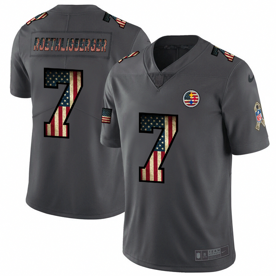 Pittsburgh Steelers #7 Ben Roethlisberger Nike 2018 Salute to Service Retro USA Flag Limited NFL Jersey - PSJ506