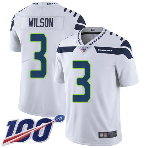 Nike Seahawks #3 Russell Wilson White Stitched NFL 100th Season Vapor Limited Jersey