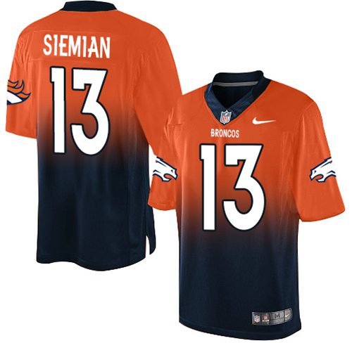 Nike Broncos #13 Trevor Siemian Orange/Navy Blue Stitched NFL Elite Fadeaway Fashion Jersey