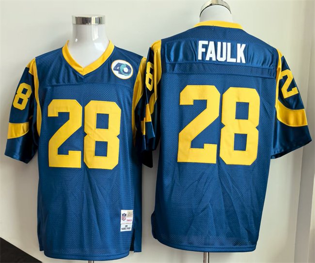 Royal Los Angeles Rams #28 Marshall Faulk Throwback Stitched Football Jersey - LAR238