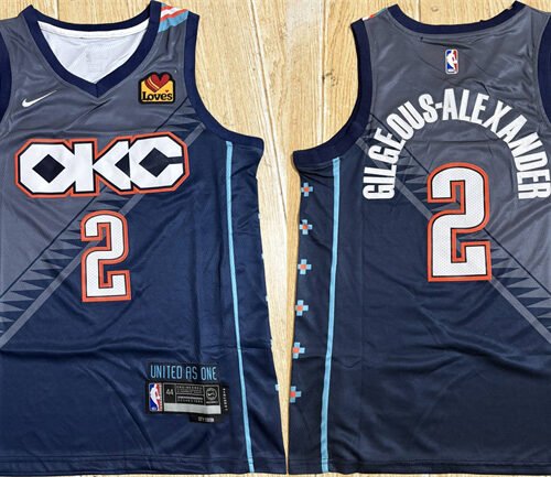 Navy Oklahoma City Thunder #2 Shai Gilgeous-Alexander Stitched Basketball Jersey - OKC85
