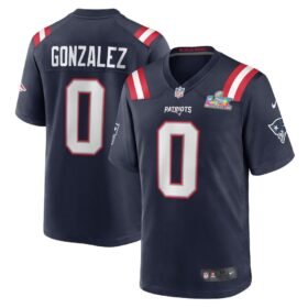 New England Patriots #0 Christian Gonzalez Navy Super Bowl LX Patch Game Jersey - NEP124