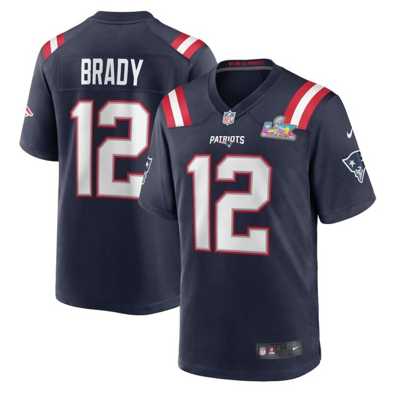 New England Patriots #12 Tom Brady Navy Super Bowl LX Patch Game Jersey - NEP106