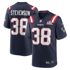 New England Patriots #38 Rhamondre Stevenson Navy Super Bowl LX Patch Game Jersey - NEP142