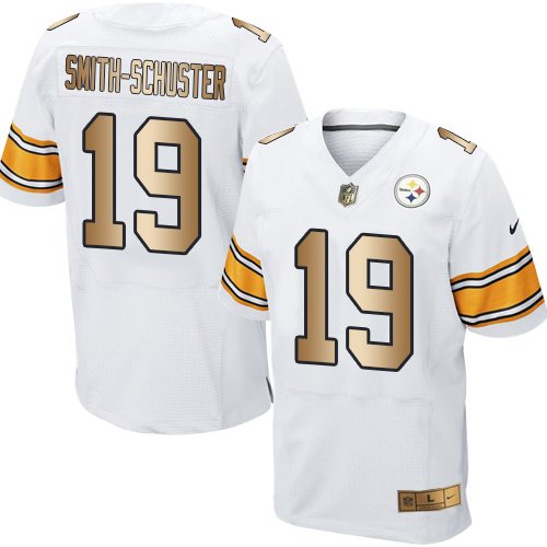 Nike Steelers #19 JuJu Smith-Schuster White Stitched NFL Elite Gold Jersey - PSJ365