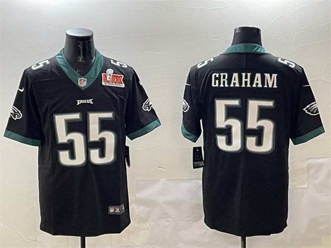 Black Philadelphia Eagles #55 Brandon Graham 2025 Super Bowl LIX Patch Vapor Untouchable Limited Stitched Football Jersey - PEL165