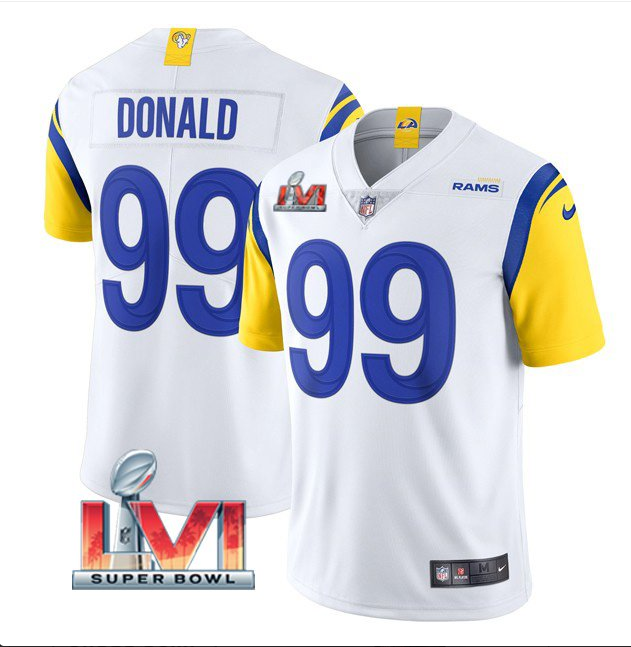 White Los Angeles Rams #99 Aaron Donald 2022 Super Bowl LVI Vapor Limited Stitched Jersey - LAR150