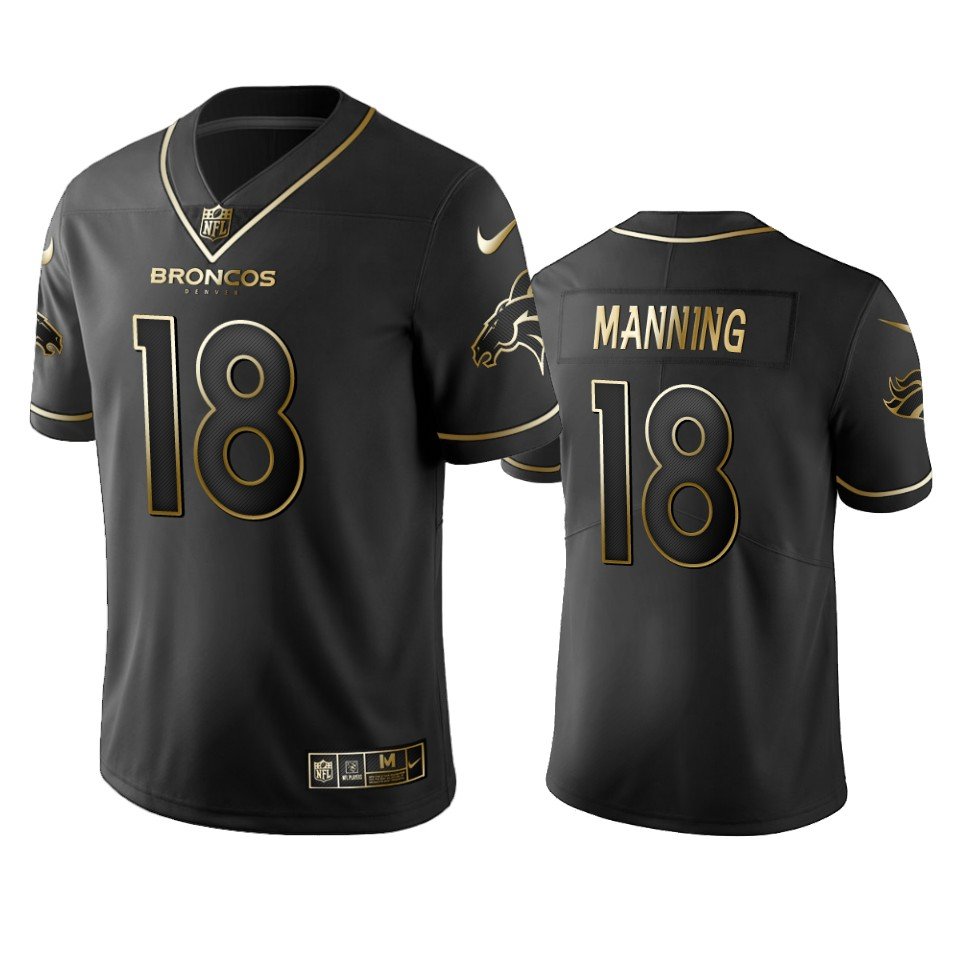Broncos #18 Peyton Manning Stitched NFL Vapor Untouchable Limited Black Golden Jersey