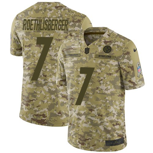 Nike Steelers #7 Ben Roethlisberger Camo Stitched NFL Limited 2018 Salute To Service Jersey - PSJ12