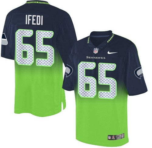 Nike Seahawks #65 Germain Ifedi Steel Blue/Green Stitched NFL Elite Fadeaway Fashion Jersey