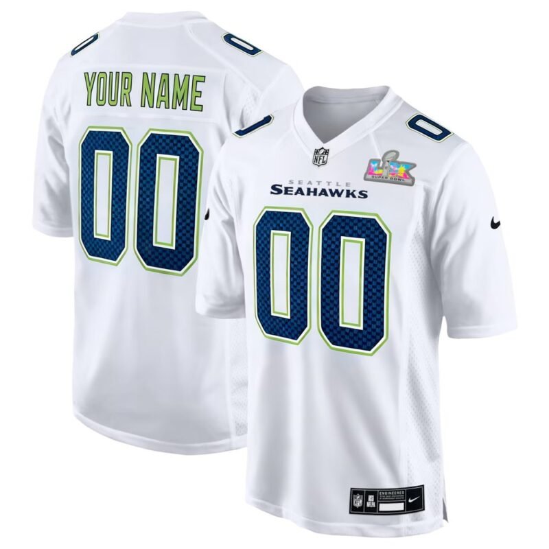 Seattle Seahawks Custom White Super Bowl LX Patch Tundra Fashion Game Jersey - SSR666